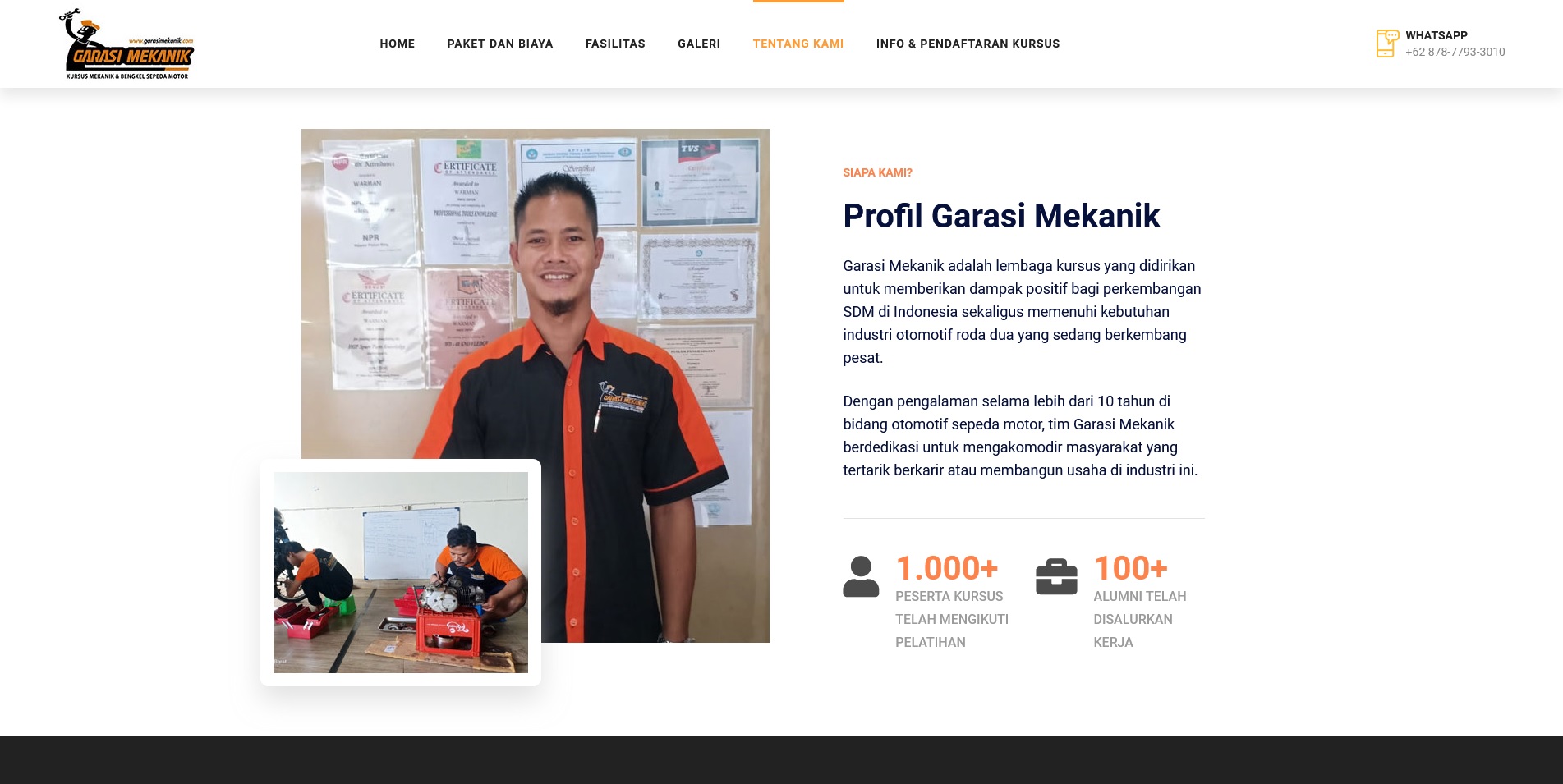 Halaman profil website garasi mekanik